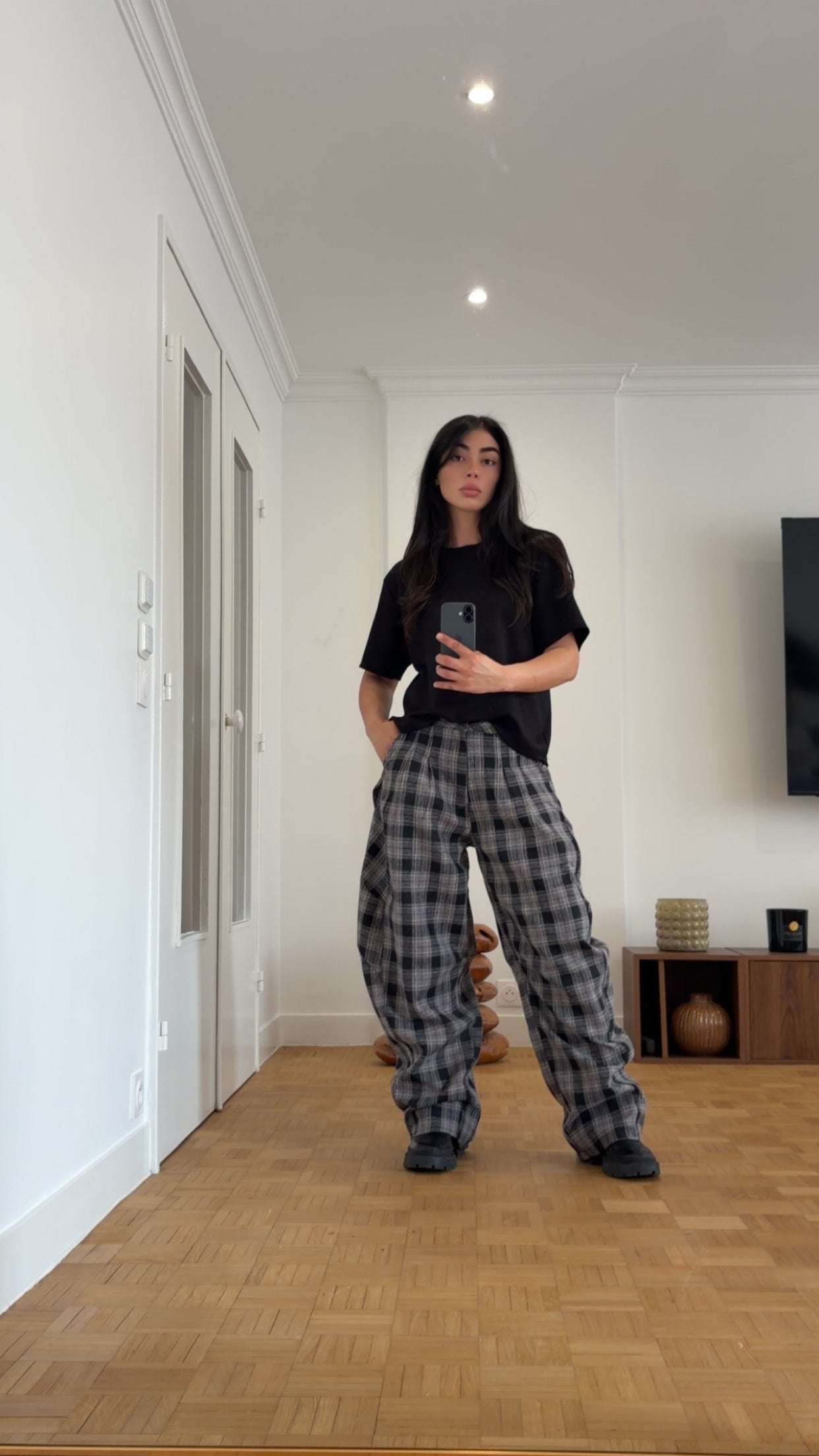 Pantalon barrel à carreaux